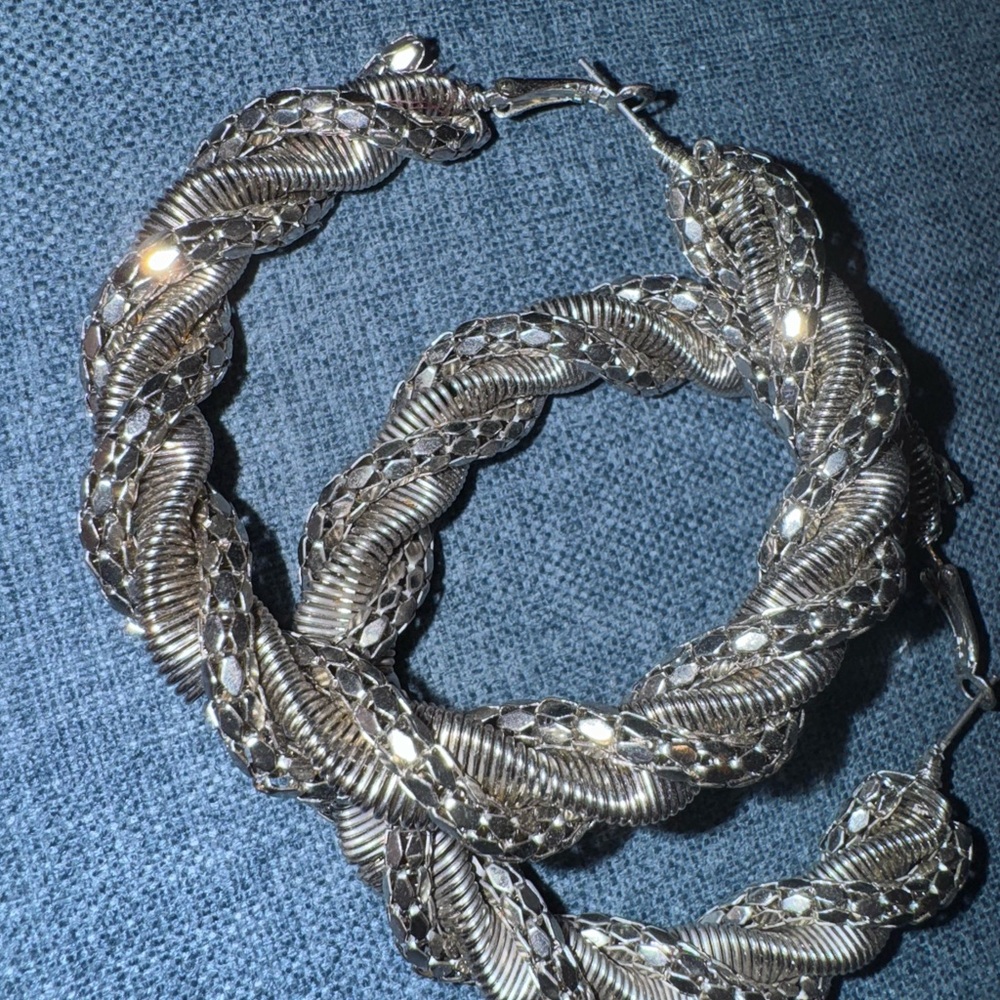 Silver Braided wire Hoop Earrings